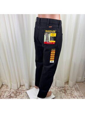 New Men's Rustler Regular Fit Straight Leg Jeans Denim Sz 36x30 Black